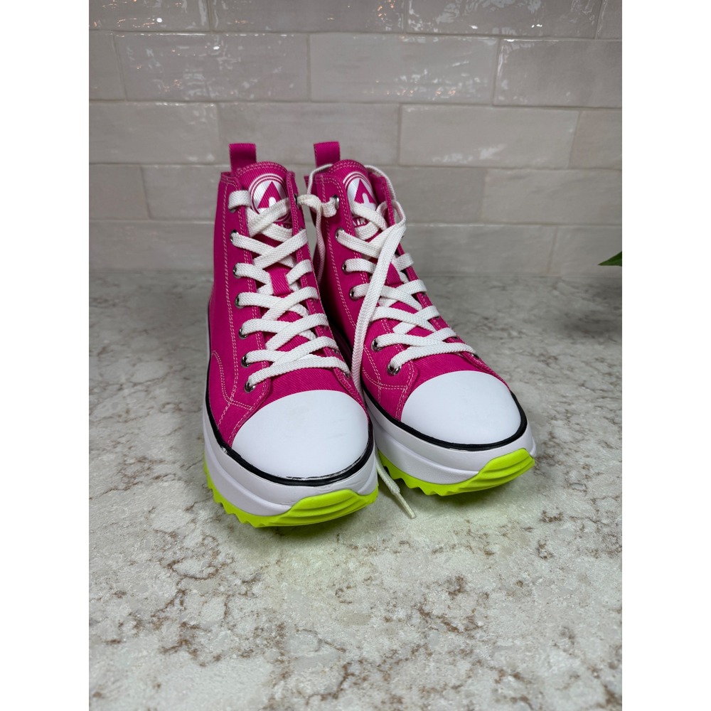 Airwalk Pink Canvas High Top Platform Sneakers Neon Lime Green Sole Women 9M